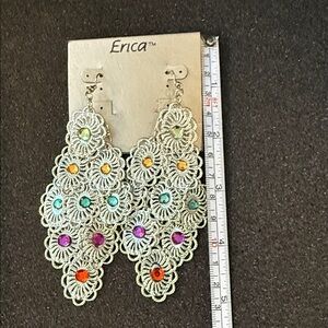 Erica Silver-Tone Chandelier Earrings – Multicolor Rhinestones